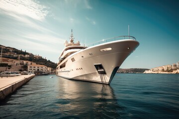 Fototapeta na wymiar Large luxurious yacht docked in the Mediterranean, high quality generative ai
