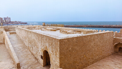 Mediterranean sea and Alexandria cityscape from qaitbay citadel view
