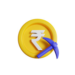 3d illustration of indian rupee currency axe mining