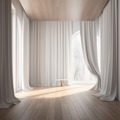 Fototapeta na wymiar interior modern room with white curtains Generative AI