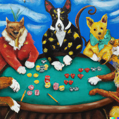 Obraz premium Painting of animals playing poker, Generative AI.