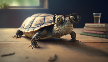 Cute turtle with glasses photorealistic Generative AI