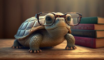 Cute turtle with glasses photorealistic1 Generative AI