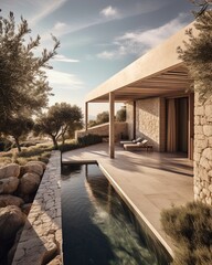 Villa rustic house with elegant rectangle pool Generative AI