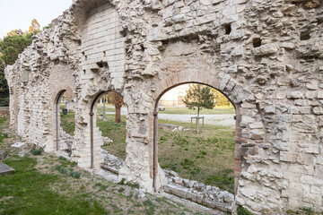 Fototapeta na wymiar Ruins of a Roman arena at Giardini dell'Arena Park (Gardens of Arena) in Padua city center; Italy