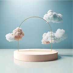 Natural beauty podium backdrop for product display with dreamy sky background. Generative AI