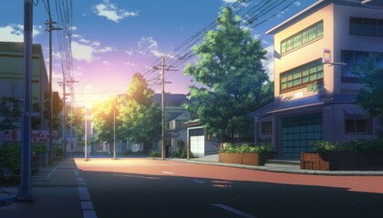 Fototapeta na wymiar japanese street city anime background wallpaper