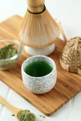 Green Tea matcha on White Table