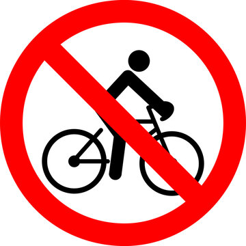 Stop or ban sign with bicycle icon isolated on white background. Cycling is prohibited illustration..eps