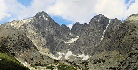 Fototapeta na wymiar View from mountain Lomnicky Stit in Slovak Vysoke Tatry mountains