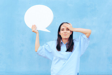 Stressed Woman Having an Idea Speaking the Truth. Unhappy person forgetting her speech feeling...