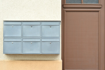 View of mailboxes on building wall