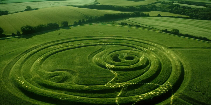 Aerial View of the Avebury Serpent Crop Formation: a Captivating Sight Generative AI