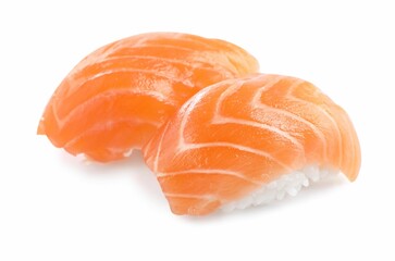 Delicious nigiri sushi with salmon isolated on white