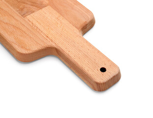 New wooden kitchen board isolated on white background, closeup