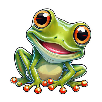 Cute Sitting Smiling Cartoon Frog, AI Generated