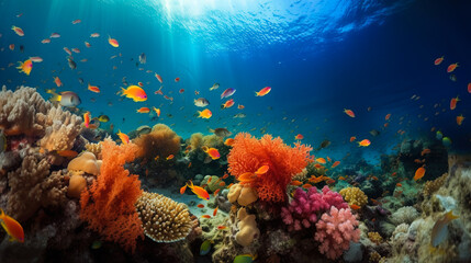 Fototapeta na wymiar midjourney generated image of a beautiful underwater world