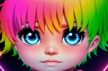 Portrait of a cute little girl on a multicolored background Generative AI.