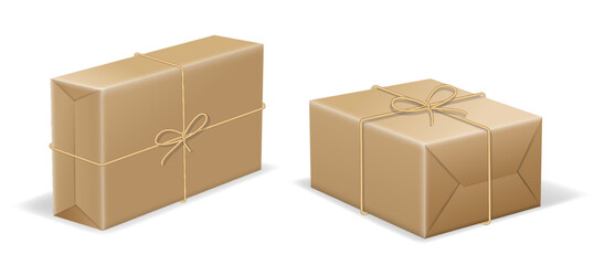 realistic parcel box wrapped in brown paper - 3d illustration