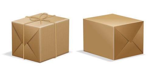 realistic parcel box wrapped in brown paper - 3d illustration