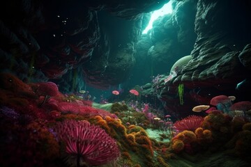 Fototapeta na wymiar Technicolor Alien Flora: A Hyperrealistic Generative AI Garden