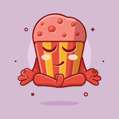 calm muffin cake character mascot with yoga meditation pose isolated cartoon in flat style design 