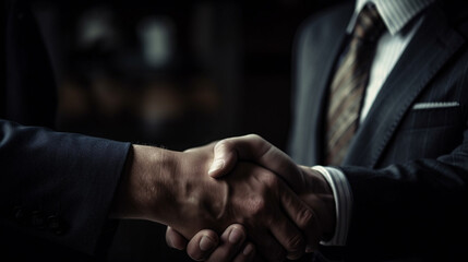 Close up of two businesspeople shaking hands in office..generative ai