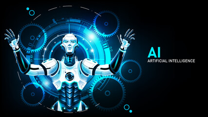 AI Artificial intelligence in humanoid with futuristic technology background. Future cybernetic artificial intelligence technology concept, vector illustration.