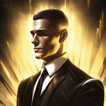 Portrait of a businessman, black and gold, rich and luxurious, generative AI