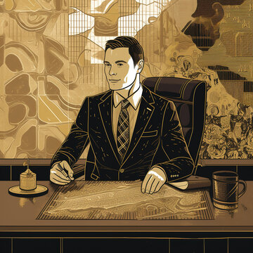 A businessman sitting at his desk, generative AI