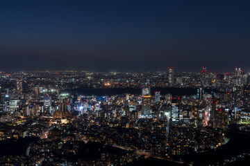 Tokyo Shinjyuku area panoramic view at night.	
