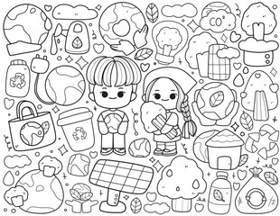 love earth day cartoon outline