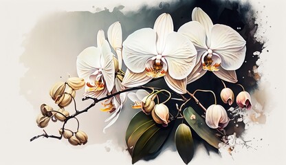 Nature's Beauty - Watercolor Painting of Blooming Orchid Flower