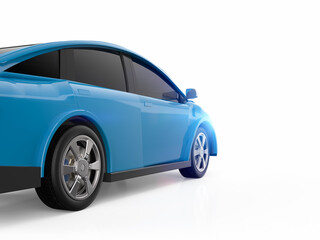 Blue ev car or electric vehicle on white background