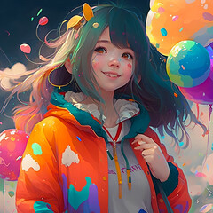 The watercolor girl, generated by artificial intelligence