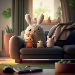 The Easter bunny family, generated by artificial intelligence