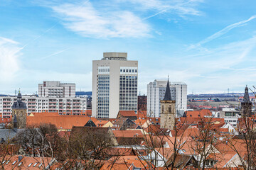 Cityscape rooftop view at Erfurt City, thuringia, germany, in february