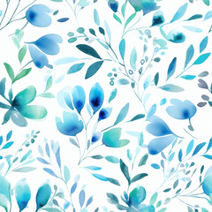 Fototapeta na wymiar Seamless blue spring flower pattern. Generative AI
