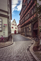 View at Waagegasse (Weighing alley) in Erfurt city, thuringia, germany