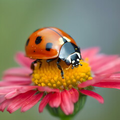 Fototapeta premium photorealistic macro ladybird on red flower, made with generative ai