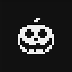 Pumpkin 1-bit abstract creepy character pixel art icon. Happy Halloween. Design for logo, sticker, mobile app, website. Isolated vector illustration.