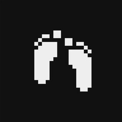 Footprints. Foot icon. Pixel art icon. 1-bit. Isolated abstract vector illustration.