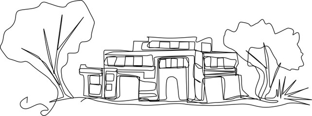 One line art. continues line art. hand drawn illustration of an building