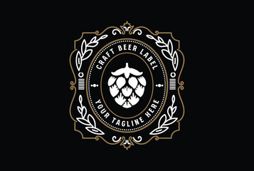 Elegant Vintage Hops Flower Badge Emblem Label for Craft Beer Brewing Brewery Logo Design