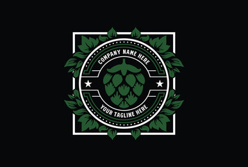 Square Vintage Hops Flower Badge Emblem Label for Craft Beer Brewing Brewery Logo Design