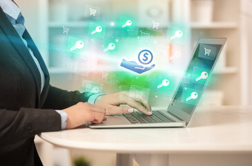 Businessman working on laptop with new business