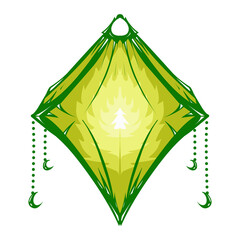 Illustration of a green lantern with a yellow flame on the theme of Ramadan, Eid al-Fitr and Eid al-Adha. Perfect for elements, icons, stickers, tattoos, for wallpapers or backgrounds themed Ramadan  © Febrial Chalik