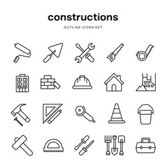 set of construction tools outline icons collections