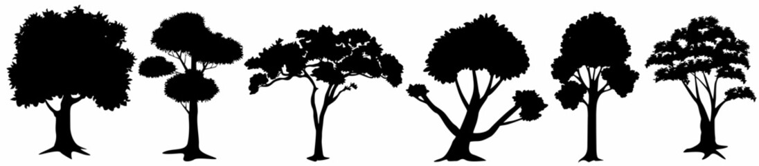 set of silhouette trees, white background