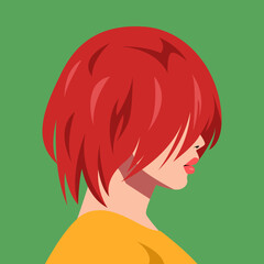 portrait of a beautiful young girl face side view. short hair covering eyes. avatar for social media. colored. for profile, template, print, sticker, poster, etc. flat vector illustration.